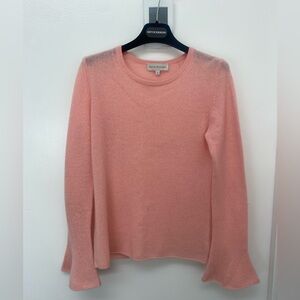100% Cashmere-Pink Crew Neck Sweater with flared sleeves.